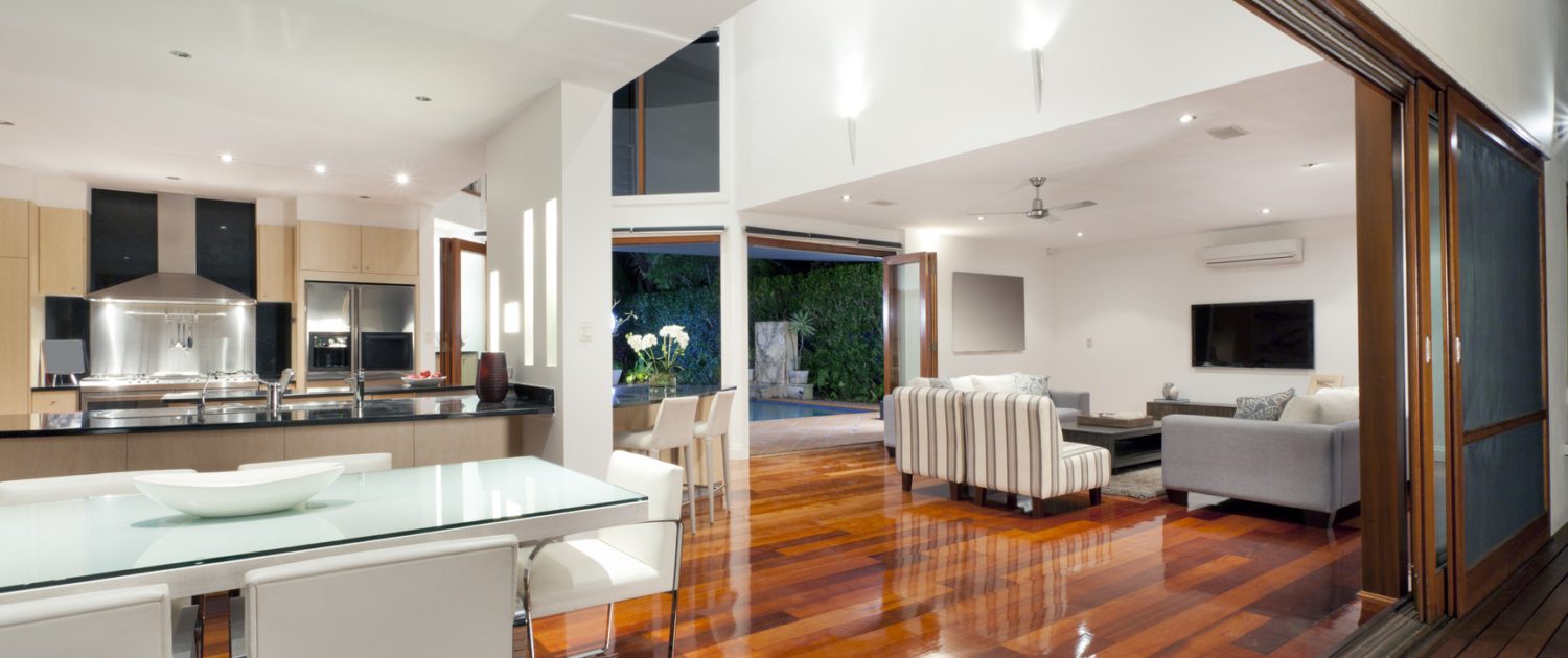Luxurious home interior with large sliding doors